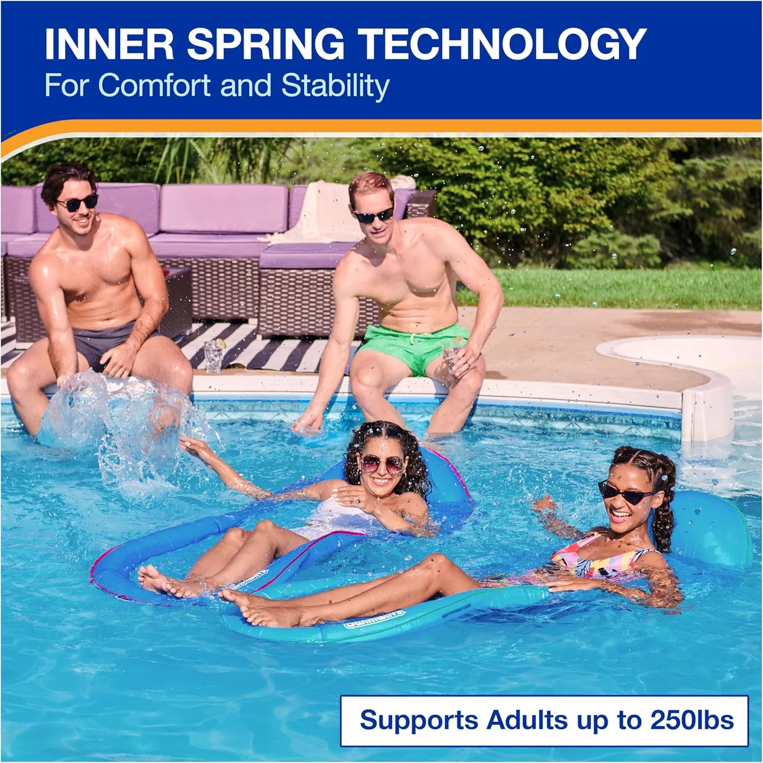 SwimWays Spring Float Premium Hammock Pool Lounger, Inflatable Pool Floats Adult with Fast Inflation for Ages 15 & Up