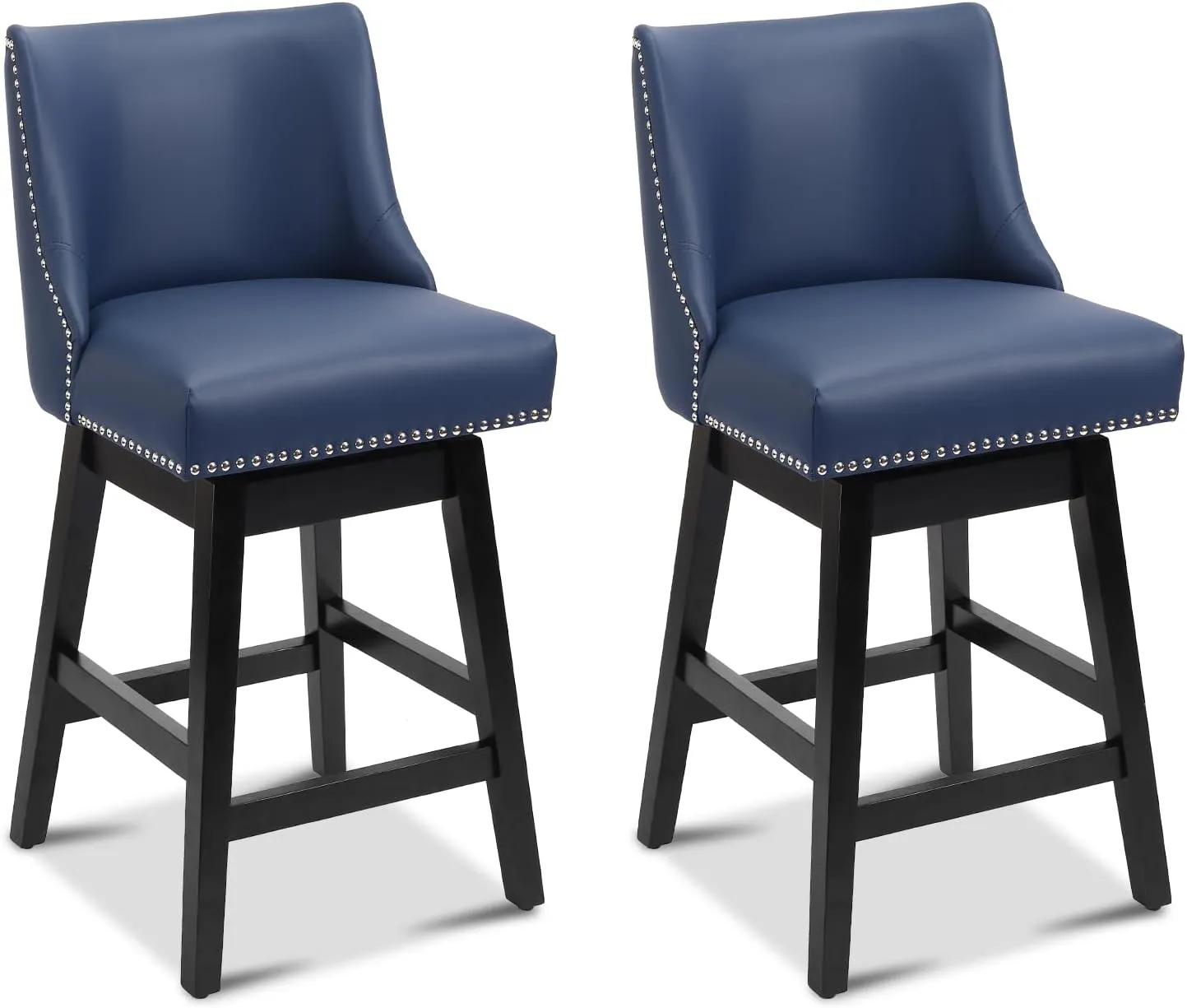 Swivel Bar Stools Set of 2 with Thicker Wood Legs,26" Counter Height Bar Stools,Faux Leather Upholstered Barstools with Backs,Bar Stool for Kitchen Counter,Island,300lbs,Blue