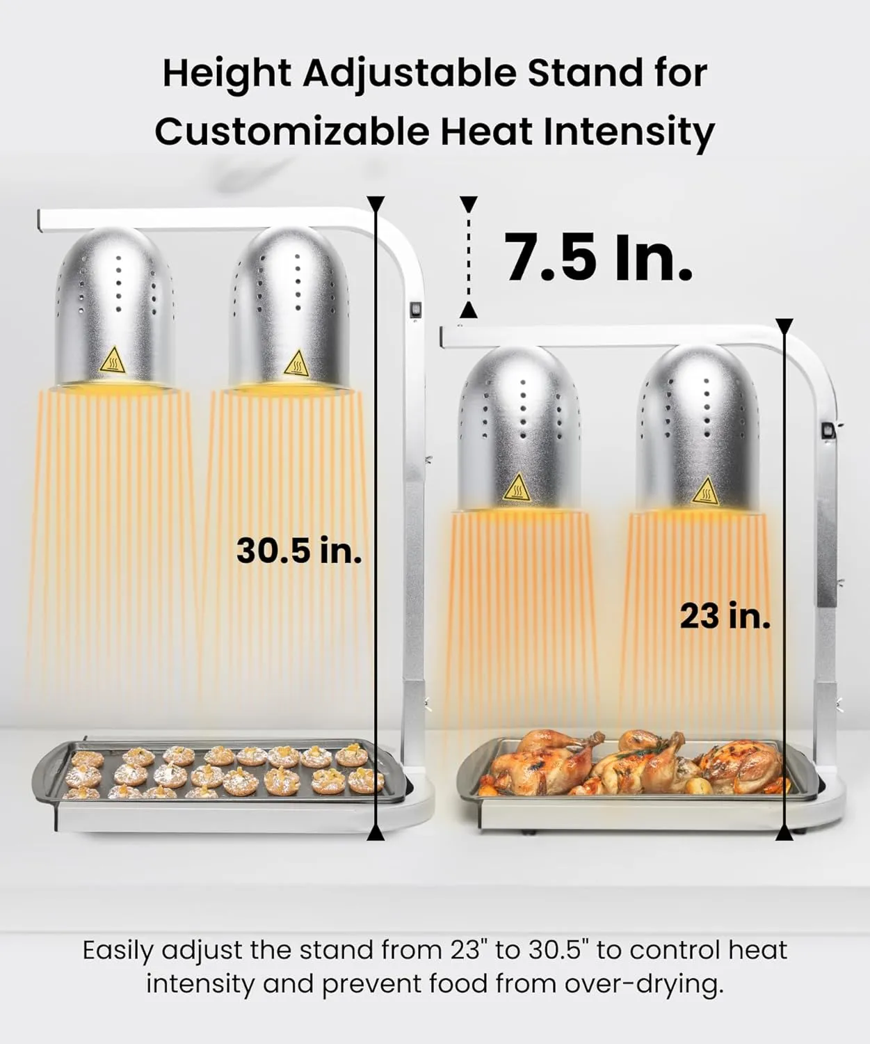SYBO DL2112 Commercial Grade Food Heat Lamp Portable Electric Food Warmer 2-Bulb with Free-Standing, 500W, Silver