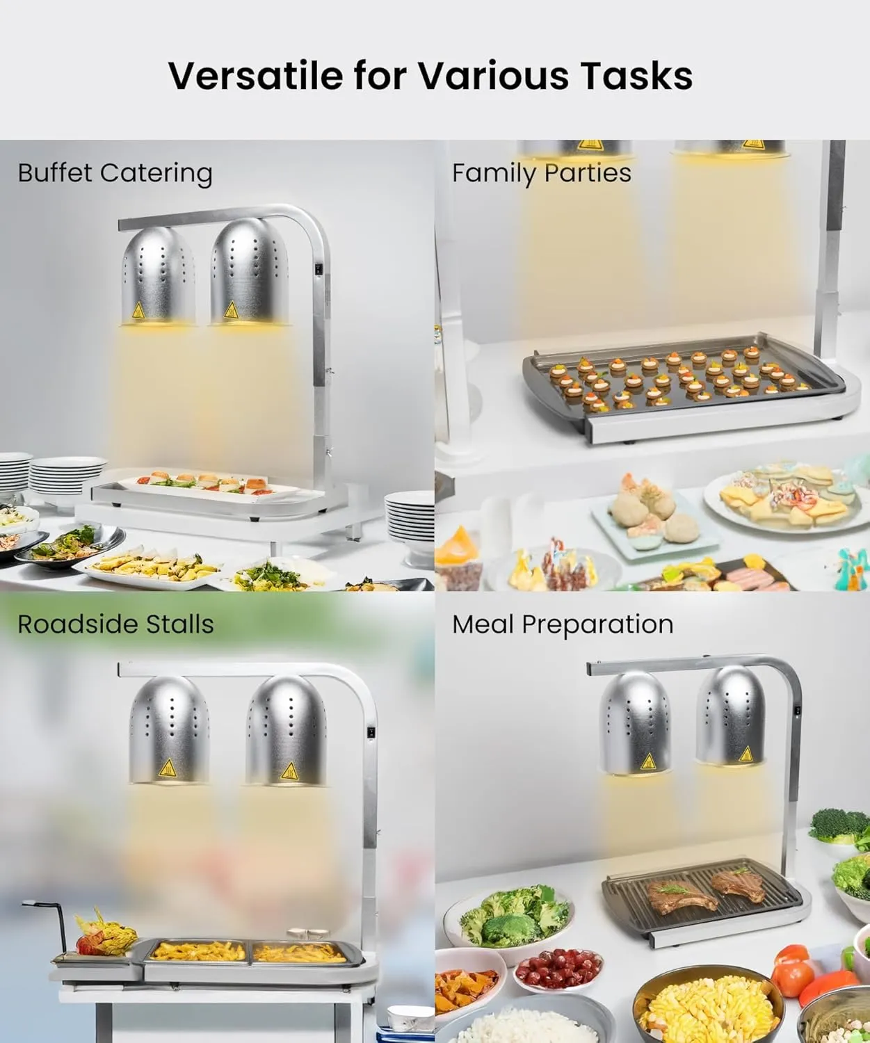SYBO DL2112 Commercial Grade Food Heat Lamp Portable Electric Food Warmer 2-Bulb with Free-Standing, 500W, Silver