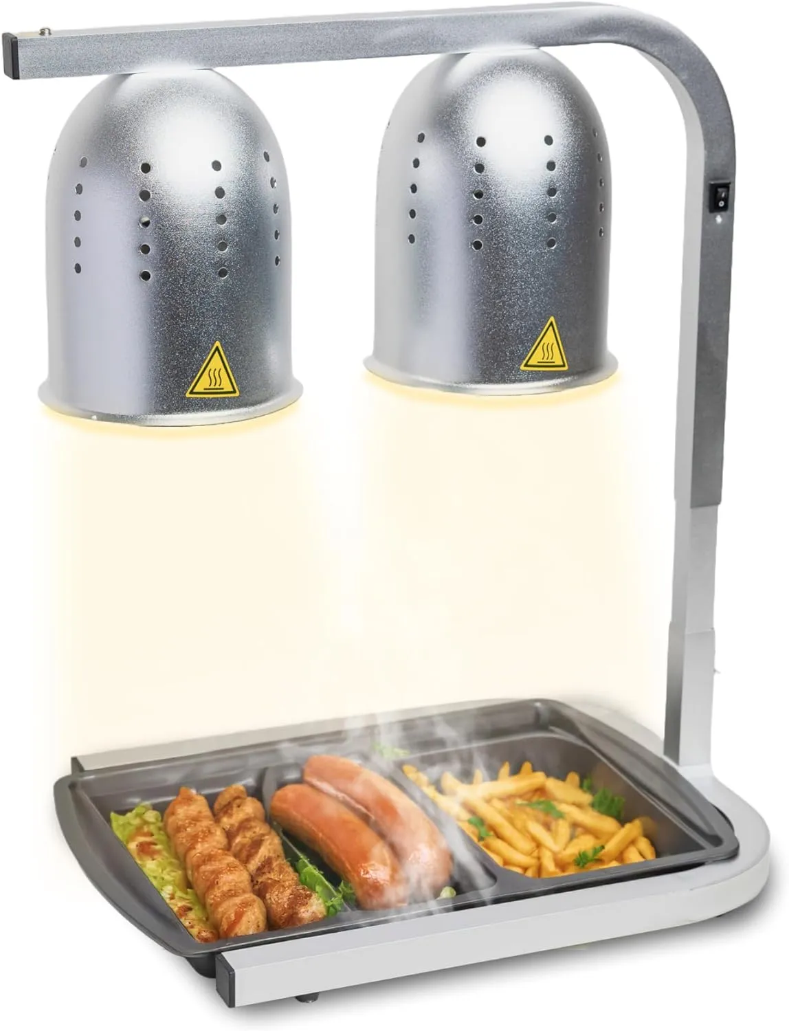 SYBO DL2112 Commercial Grade Food Heat Lamp Portable Electric Food Warmer 2-Bulb with Free-Standing, 500W, Silver