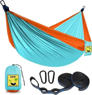 SZHLUX Kids Hammock - Kids Camping Gear, Camping Accessories with 2 Tree Straps and Carabiners for Indoor/Outdoor Use,Orange & Light Blue