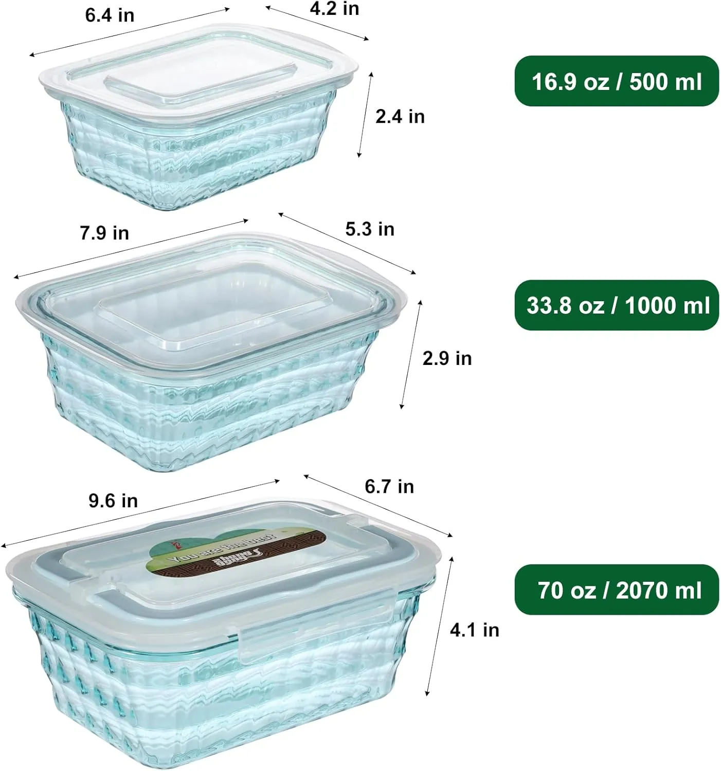 Taiuloo Set of 3 Food Storage Container, BPA Free Salad Bowls with Lids, Salad Lunch Container To Go with Handle, Plastic Meal Prep Storage Containers for Snacks, Fruits, Blue