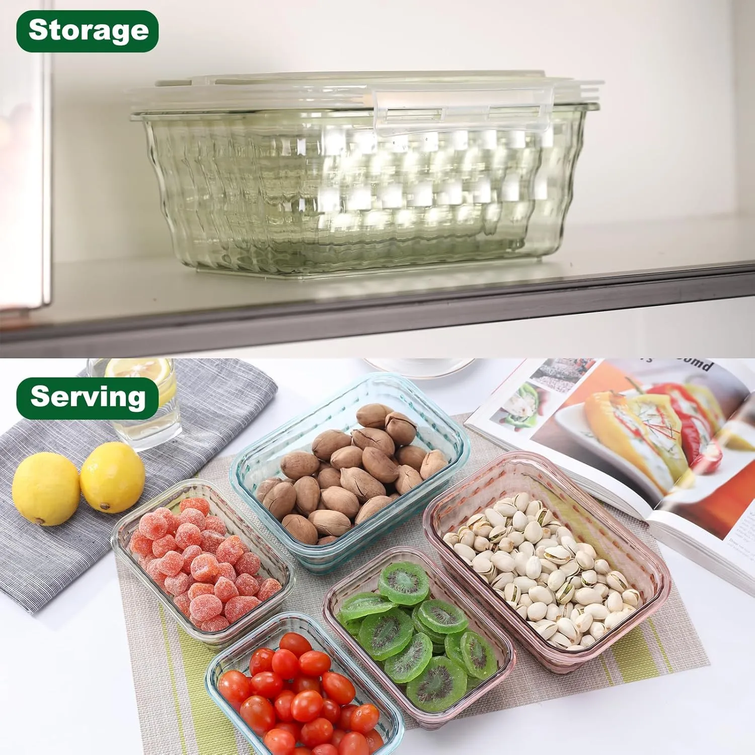 Taiuloo Set of 3 Food Storage Container, BPA Free Salad Bowls with Lids, Salad Lunch Container To Go with Handle, Plastic Meal Prep Storage Containers for Snacks, Fruits, Blue