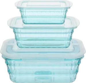 Taiuloo Set of 3 Food Storage Container, BPA Free Salad Bowls with Lids, Salad Lunch Container To Go with Handle, Plastic Meal Prep Storage Containers for Snacks, Fruits, Blue