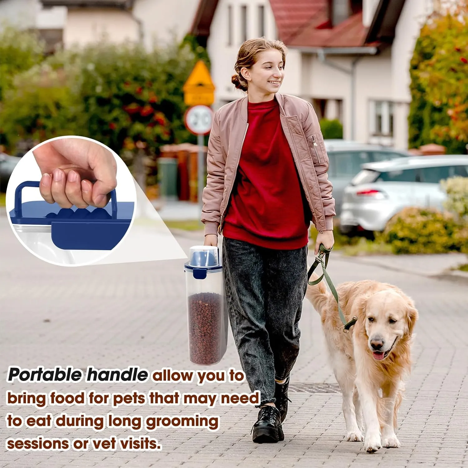 TBMax 2 Pack Cat Dog Food Storage Containers 8 to 10 Lbs, Portable Travel Pet Container Dispenser with Easy-Pouring Spout & Cup, Airtight Bird Seed Container Dog Treat Storage Bin
