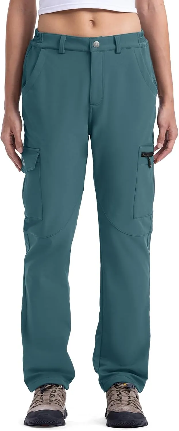 TBMPOY Women's Hiking Cargo Pants Outdoor Waterproof Windproof Softshell Fleece Snow Pants