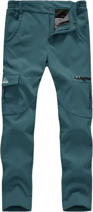 TBMPOY Women's Hiking Cargo Pants Outdoor Waterproof Windproof Softshell Fleece Snow Pants