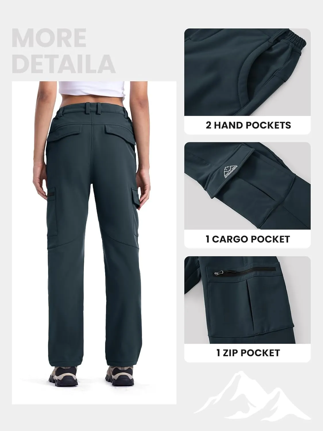 TBMPOY Women's Hiking Cargo Pants Outdoor Waterproof Windproof Softshell Fleece Snow Pants