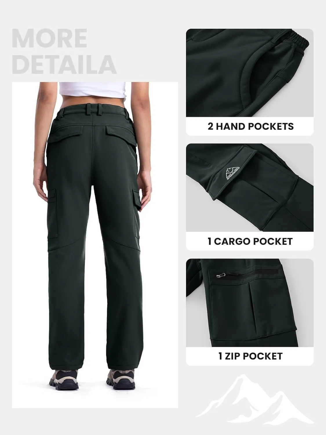 TBMPOY Women's Hiking Cargo Pants Outdoor Waterproof Windproof Softshell Fleece Snow Pants