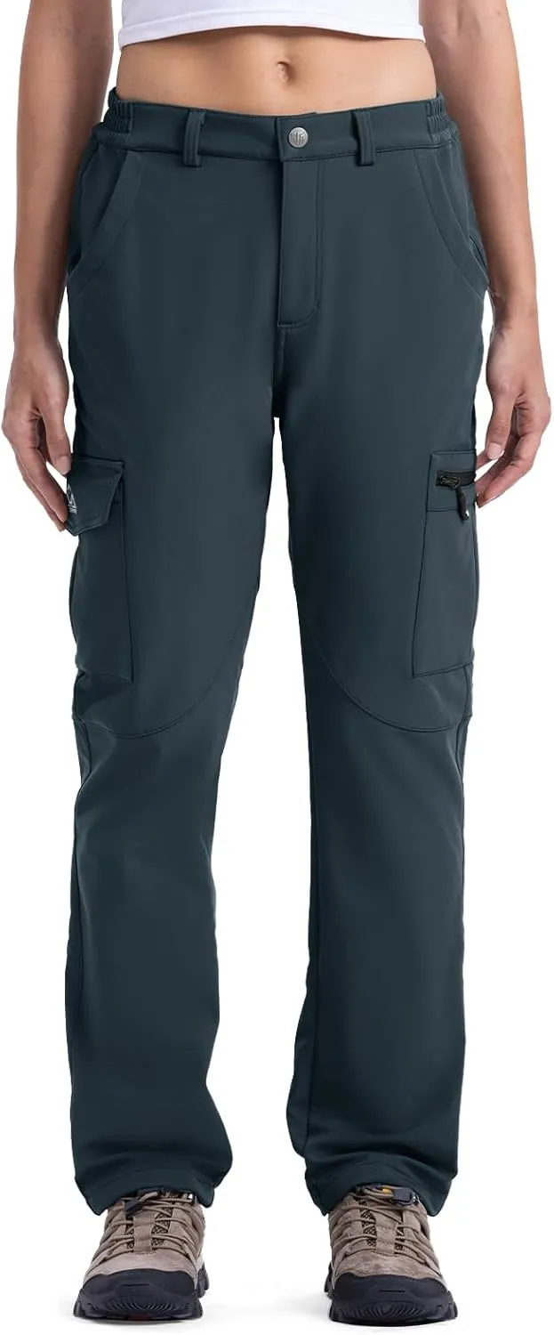 TBMPOY Women's Hiking Cargo Pants Outdoor Waterproof Windproof Softshell Fleece Snow Pants