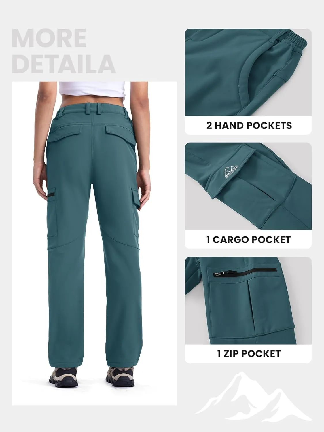 TBMPOY Women's Hiking Cargo Pants Outdoor Waterproof Windproof Softshell Fleece Snow Pants