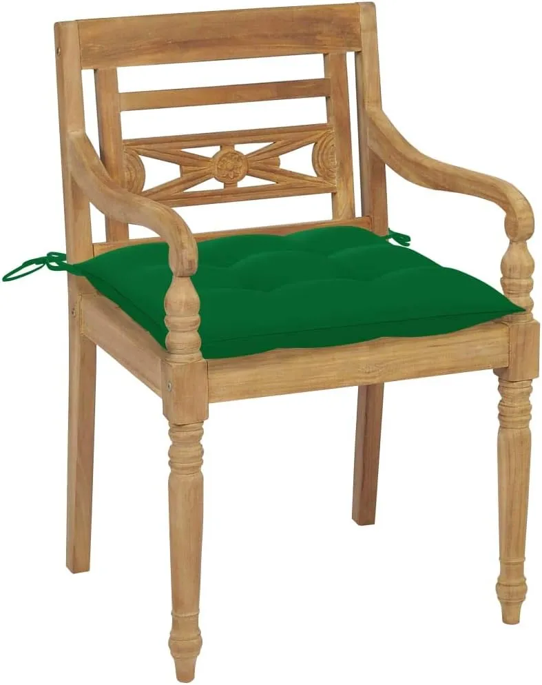 Teak Wood Outdoor Chairs 2-Piece Set with Green Cushions, Patio Furniture All-Weather Durable Lounge Chairs for Garden Poolside Beach