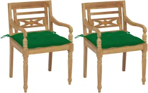 Teak Wood Outdoor Chairs 2-Piece Set with Green Cushions, Patio Furniture All-Weather Durable Lounge Chairs for Garden Poolside Beach