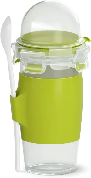 Tefal Food Carrier Yoghurt Mug Clip & Go and Spoon, Airtight Container for Transporting Food, Cereal, muesli, Fruit or Nuts, BPA Free, Leak-Free, Dishwasher Safe