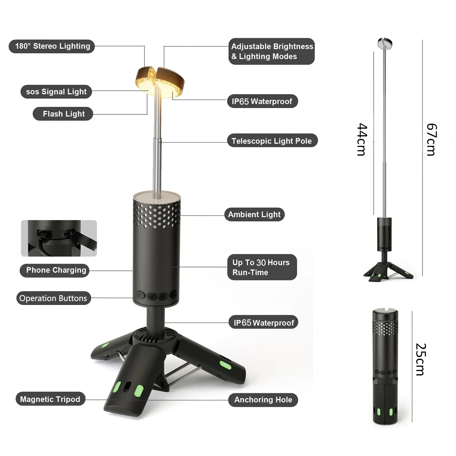 Telescopic Camping Light 10000mAh USB Rechargeable Portable LED Work Light Magnet Tripod Base Tent Telescoping Camping Lantern