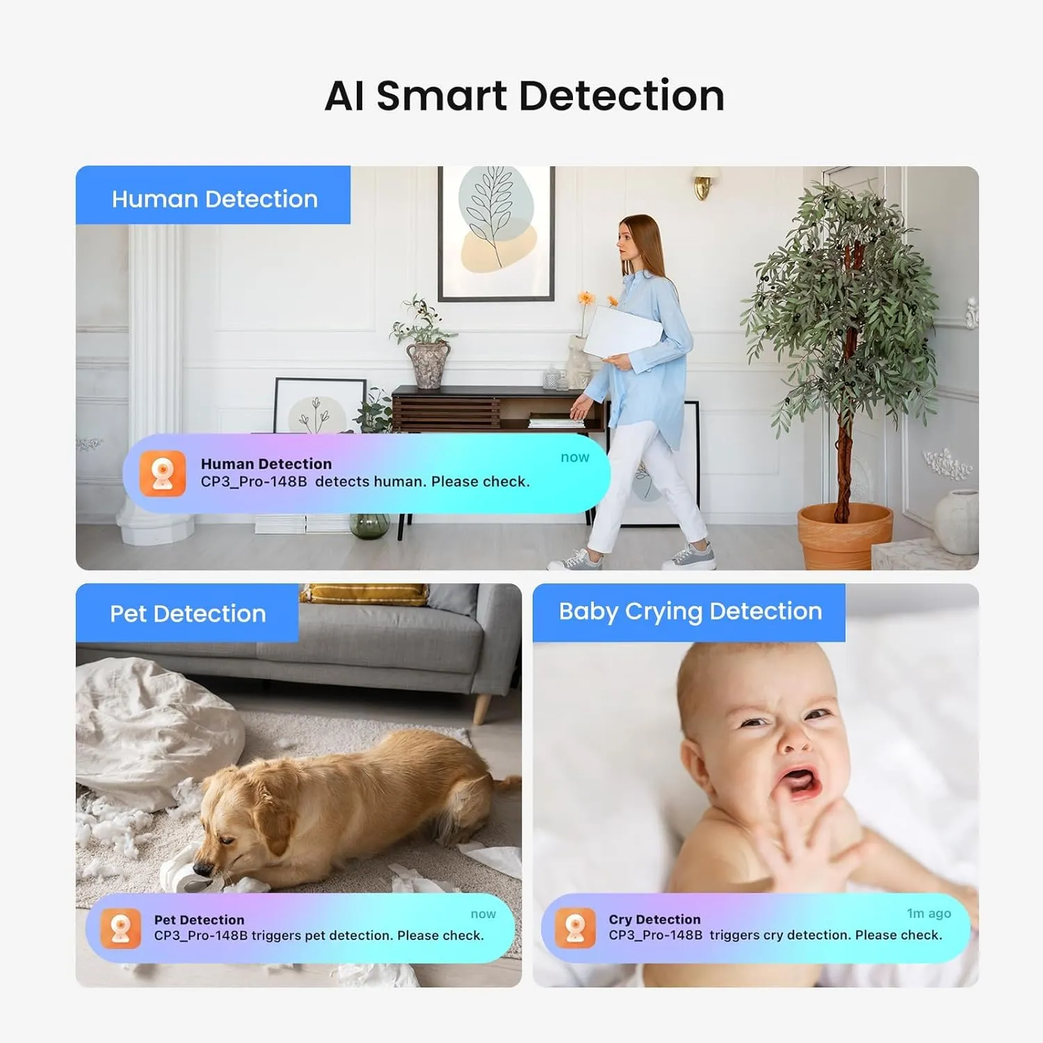 Tenda CP3 Pro 2K Indoor Security Camera with WiFi 6 & AI Baby/Pet Detection – Baby Monitor, Pet Camera for Home, One-Touch Calling, Night Vision, Military-Grade Encryption, No Subscription Needed