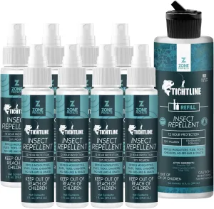 Tightline Picaridin Insect Repellent; Fisherman's Formula, Unscented; Contains Eight 1oz Spray Bottles Plus an 8oz Refill; No More Mosquitoes or Gnats
