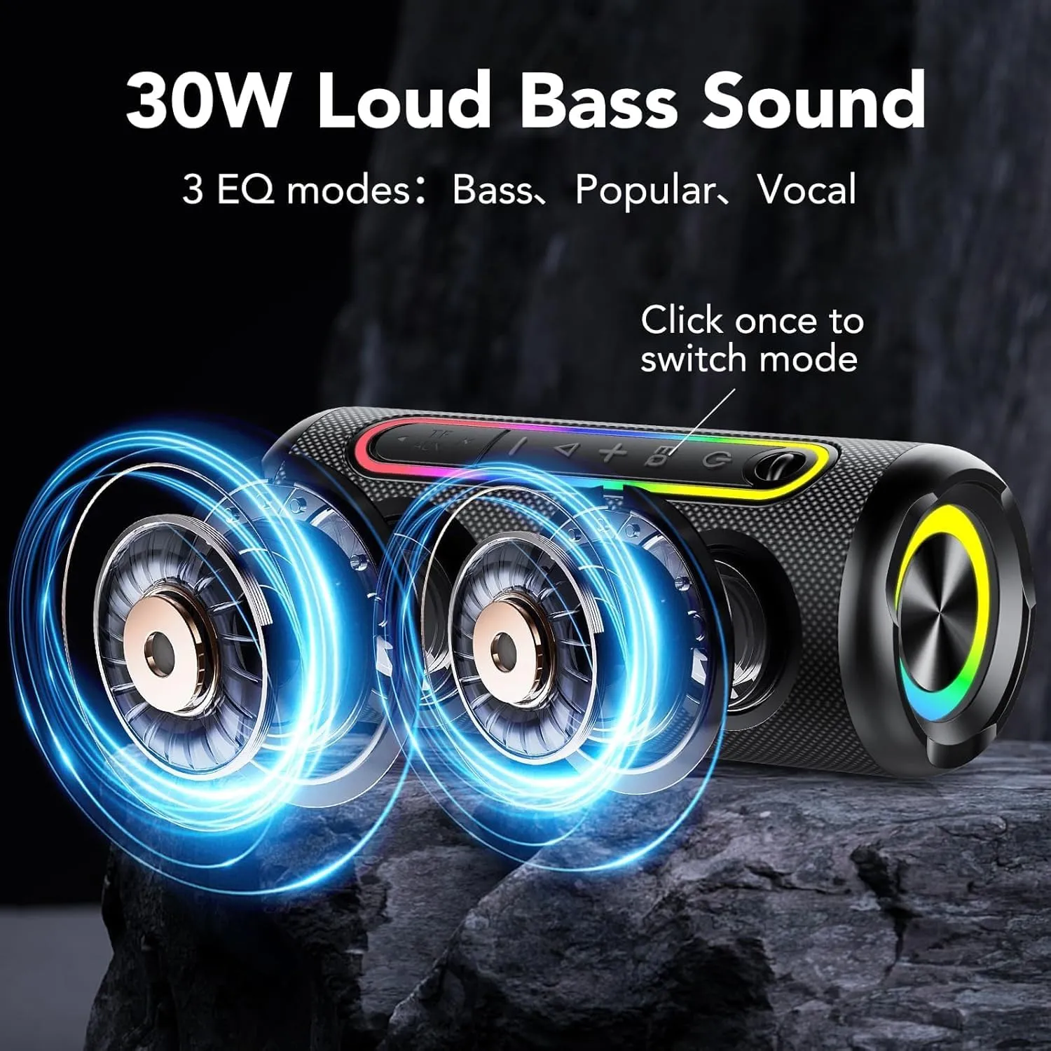 TIMU Wireless Portable Speaker, IPX7 Waterproof Bluetooth Speaker, 30W Loud Stereo Sound, 30H Playtime, 3 Colorful RGB Lights, 3 EQ Mode, TWS Pairing, Bluetooth 5.3 for Outdoor/Home/Party, Gift Ideas