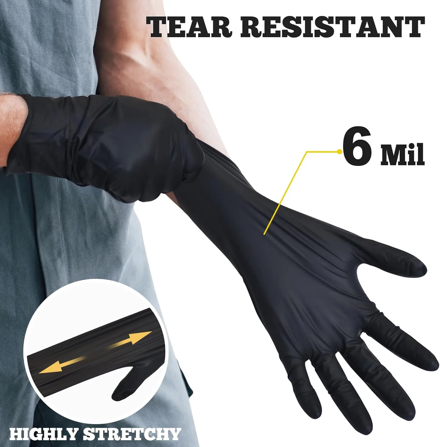 TitanFlex Disposable Nitrile Exam Gloves, 6-mil, Black, Heavy Duty Disposable Gloves, Cooking Gloves, Latex Free, Powder Free