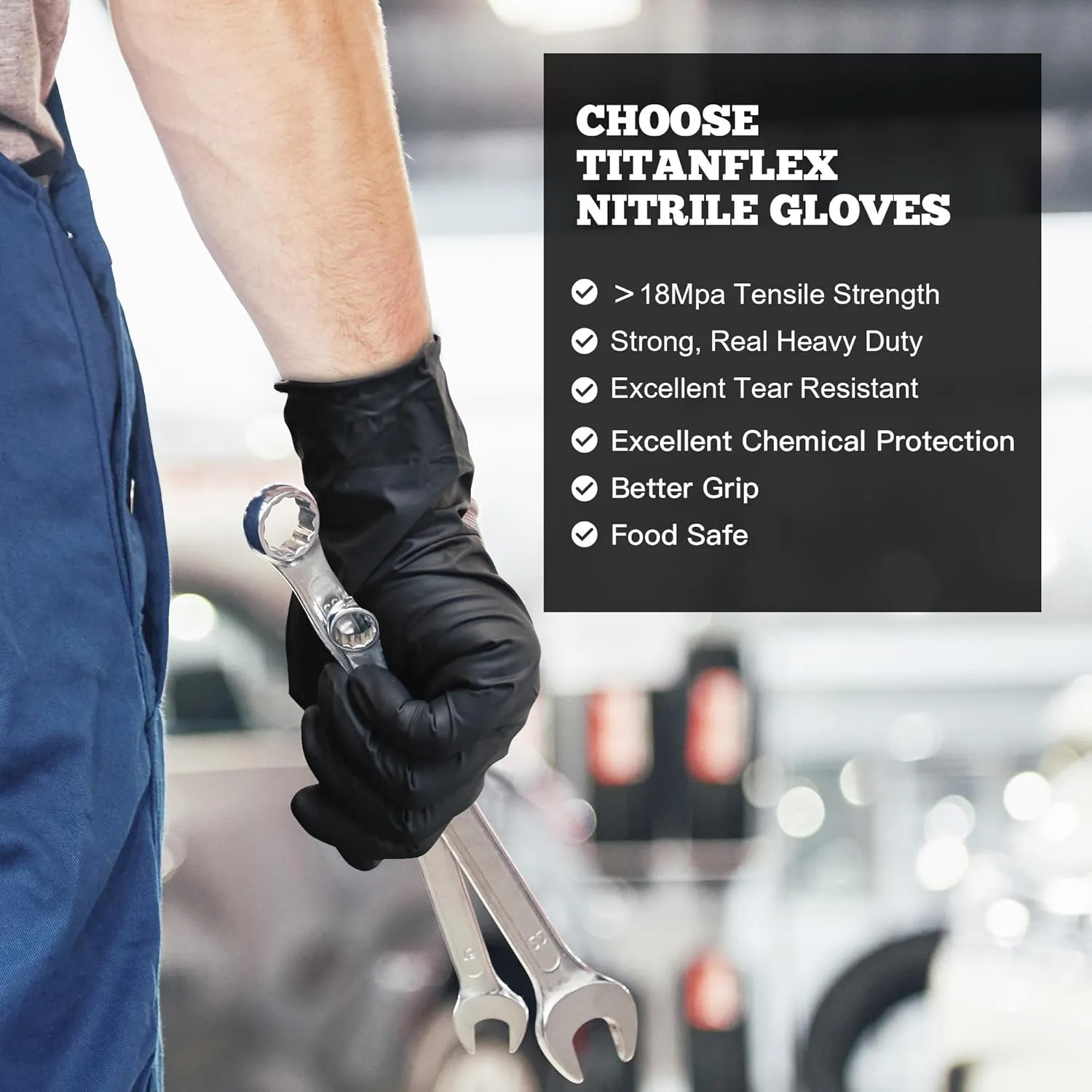 TitanFlex Disposable Nitrile Exam Gloves, 6-mil, Black, Heavy Duty Disposable Gloves, Cooking Gloves, Latex Free, Powder Free