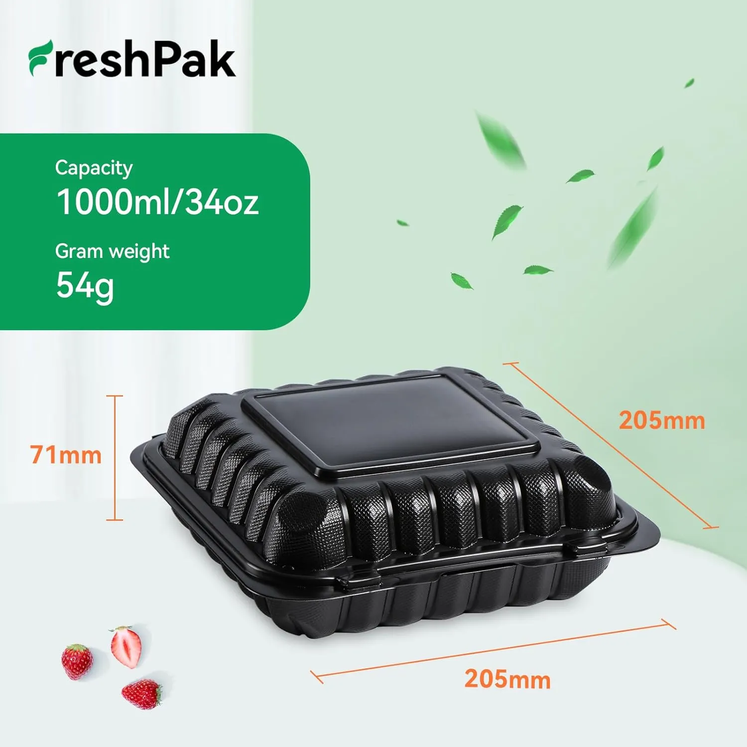 To Go Containers, 34 OZ Plastic Black Clamshell Food Containers for Lunch 55 Pack Reusable BPA-Free Heavy-Duty MFPP Disposable To Go Boxes with Lids Meal Prep Take Home Leftover