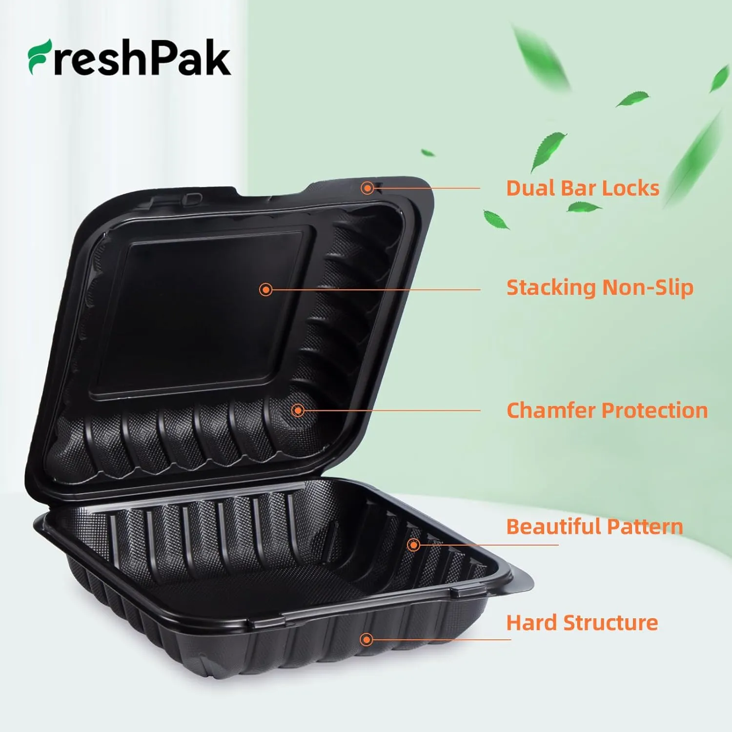 To Go Containers, 34 OZ Plastic Black Clamshell Food Containers for Lunch 55 Pack Reusable BPA-Free Heavy-Duty MFPP Disposable To Go Boxes with Lids Meal Prep Take Home Leftover