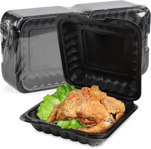 To Go Containers, 34 OZ Plastic Black Clamshell Food Containers for Lunch 55 Pack Reusable BPA-Free Heavy-Duty MFPP Disposable To Go Boxes with Lids Meal Prep Take Home Leftover