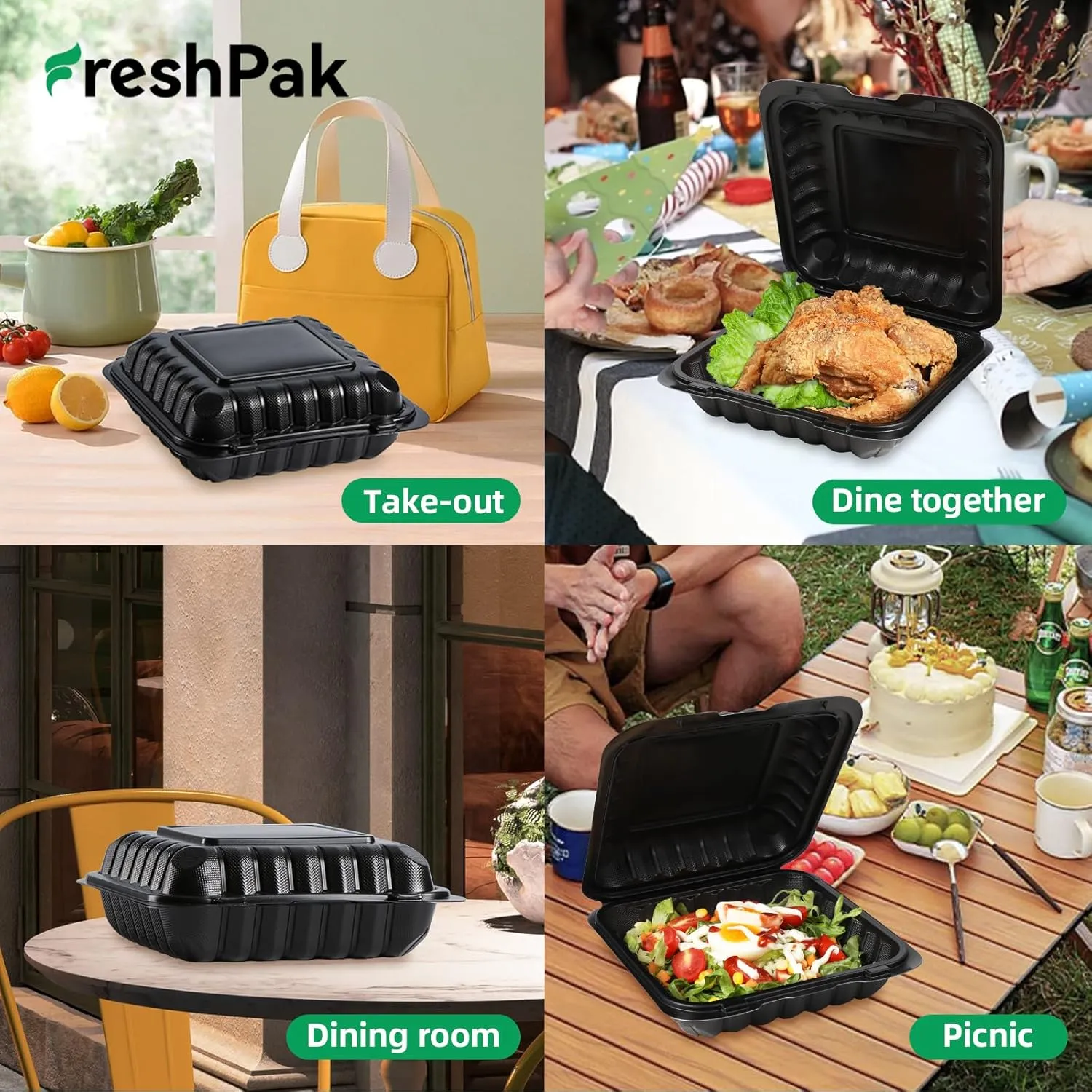To Go Containers, 34 OZ Plastic Black Clamshell Food Containers for Lunch 55 Pack Reusable BPA-Free Heavy-Duty MFPP Disposable To Go Boxes with Lids Meal Prep Take Home Leftover