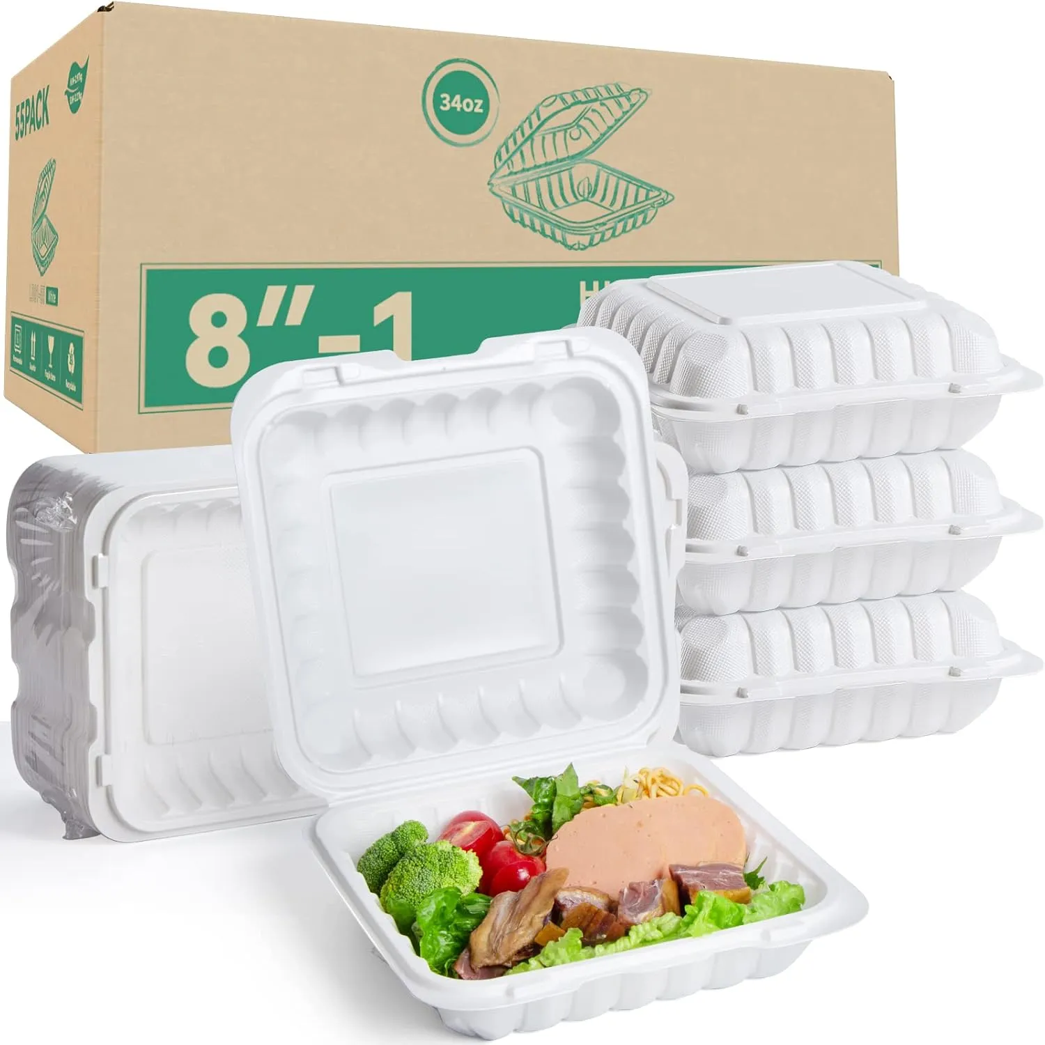 To Go Containers, 55 Pack Reusable Take Out Food Container 34 oz BPA Free MFPP To Go Boxes for Food