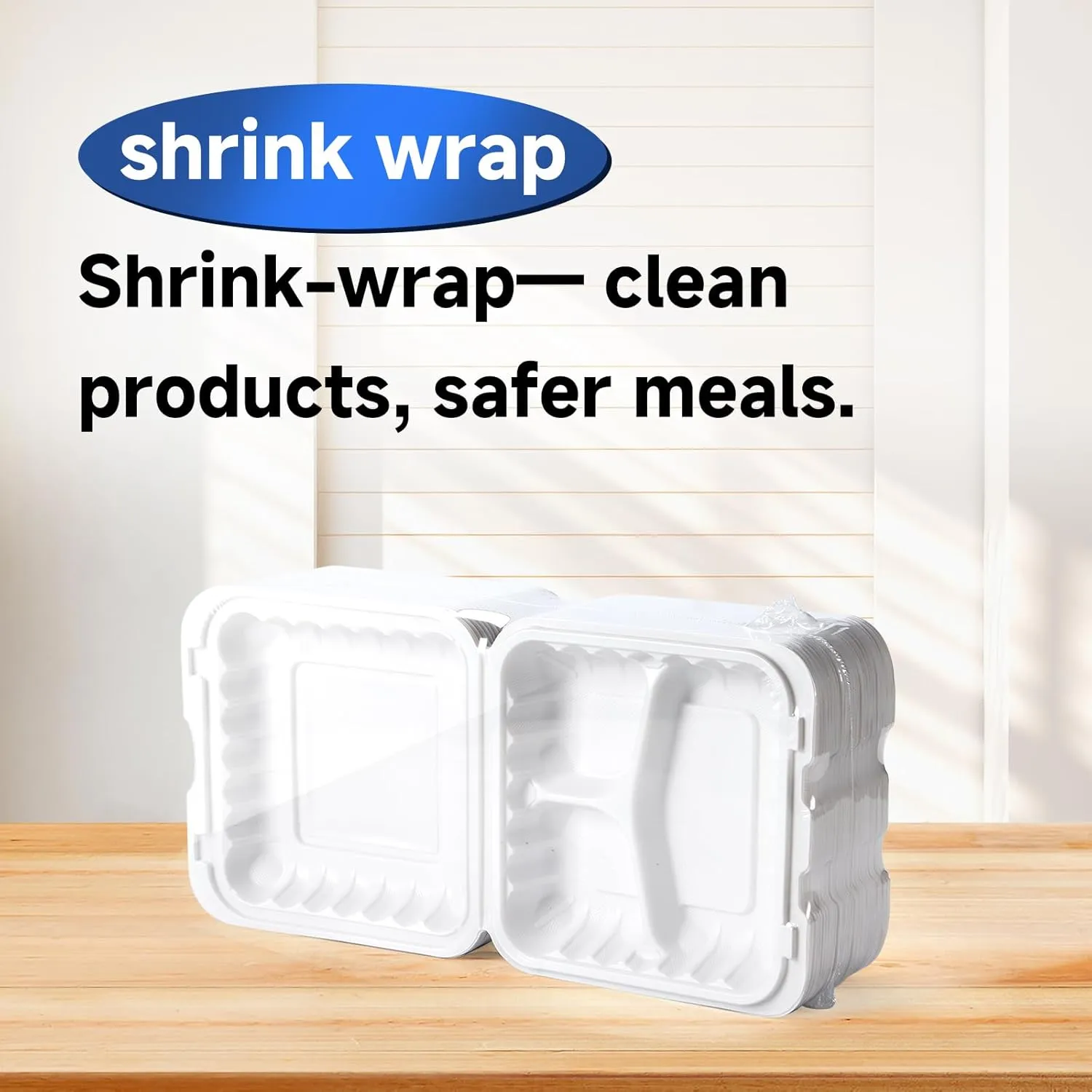 To Go Containers, 8'' Plastic Hinged Clamshell Food Containers Disposable with Lids BPA-Free 55-Pack 3 Compartment Heavy Duty 34 OZ Reusable Meal Prep MFPP To Go Boxes for Food Storage