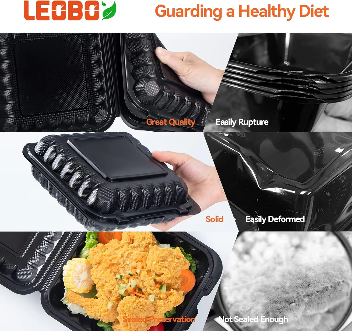 To Go Containers, BPA-Free Plastic Take Out Boxes with Lids 55-Pack 34oz MFPP Reusable Meal Prep Container for Food Storage Takeout, Hinged Clamshell Design for To-Go Lunch Salad Breakfast
