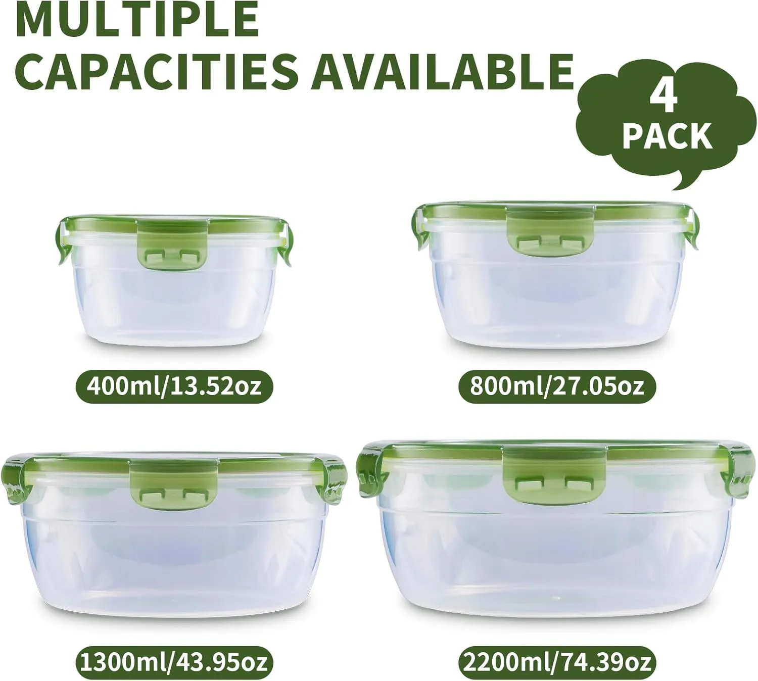 Today's Present Food Storage Container with Lids Set For 4, Plastic Mixing Bowls, Airtight Stackable Leakproof Reusable Storage Containers for Kitchen, BPA Free, Microwave, Dishwasher, Freezer Safe