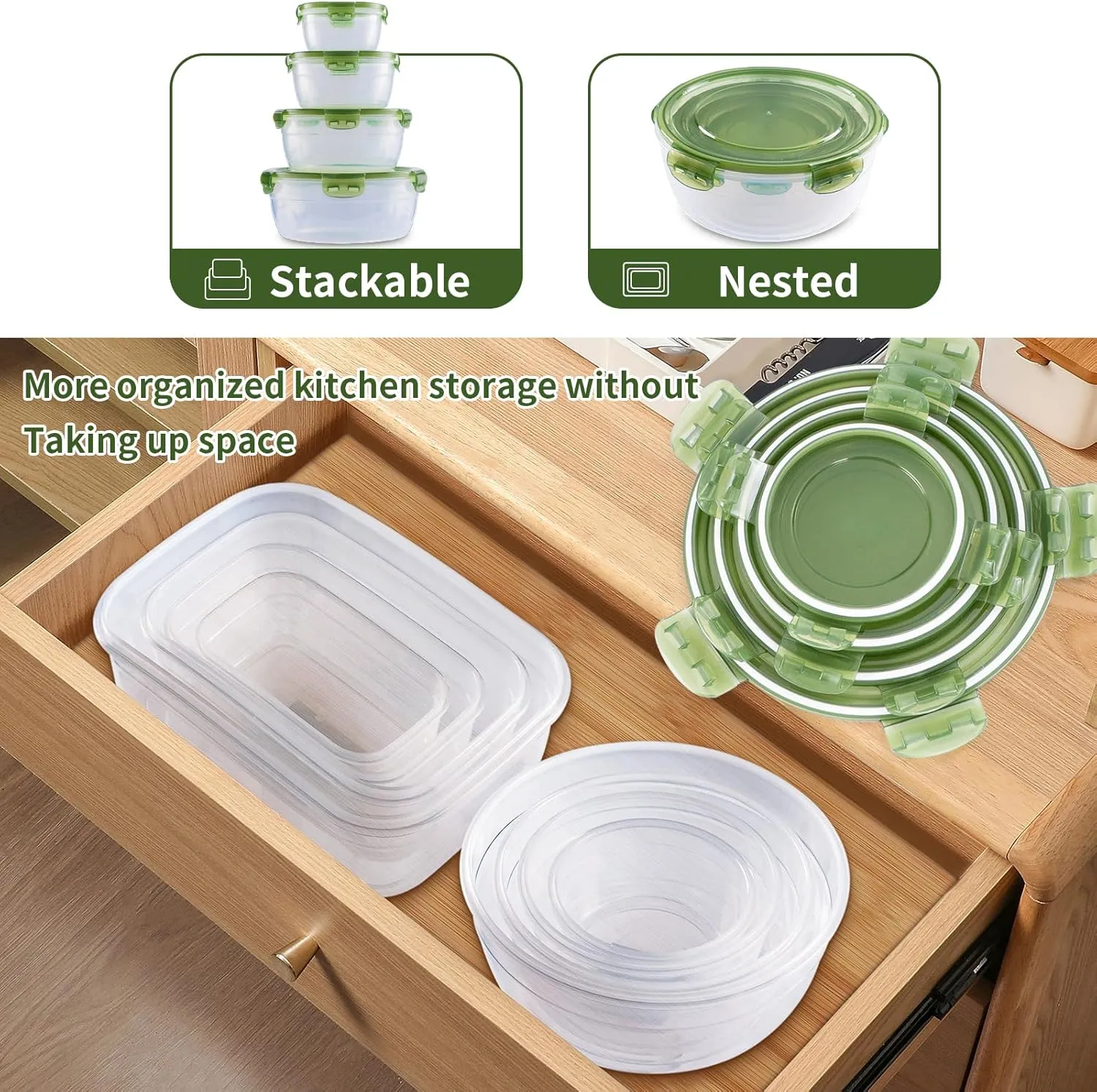 Today's Present Food Storage Container with Lids Set For 4, Plastic Mixing Bowls, Airtight Stackable Leakproof Reusable Storage Containers for Kitchen, BPA Free, Microwave, Dishwasher, Freezer Safe