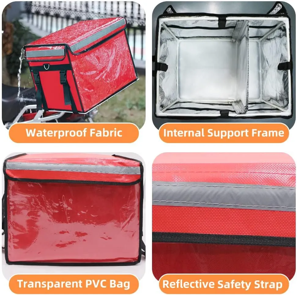 TooCust Red XXL Insulated Food Delivery Bag - 19.7" x 15" x 15", Commercial Insulated Pizza Delivery Bag with Divider, Waterproof & Foldable, 62L Can Hold Up to 7 Boxes of 14" Pizza Box