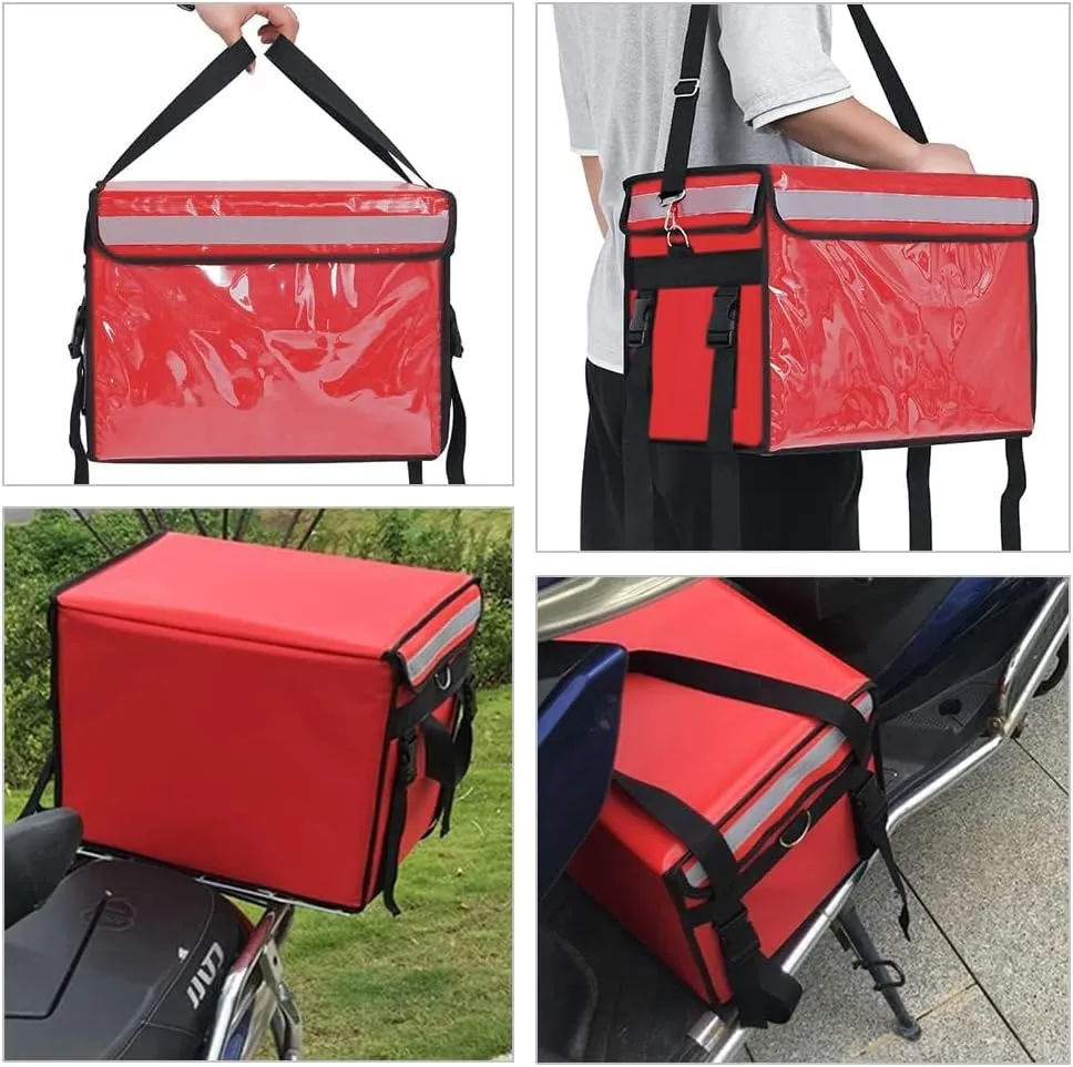 TooCust Red XXL Insulated Food Delivery Bag - 19.7" x 15" x 15", Commercial Insulated Pizza Delivery Bag with Divider, Waterproof & Foldable, 62L Can Hold Up to 7 Boxes of 14" Pizza Box