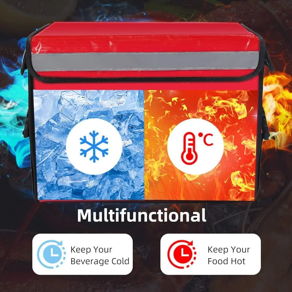TooCust Red XXL Insulated Food Delivery Bag - 19.7" x 15" x 15", Commercial Insulated Pizza Delivery Bag with Divider, Waterproof & Foldable, 62L Can Hold Up to 7 Boxes of 14" Pizza Box