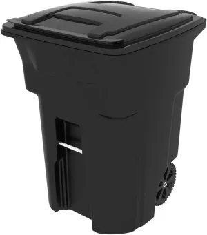 Toter 25596-R1200 Residential Heavy Duty Two Wheeled Trash Can with Attached Lid, 96 Gallon, Black