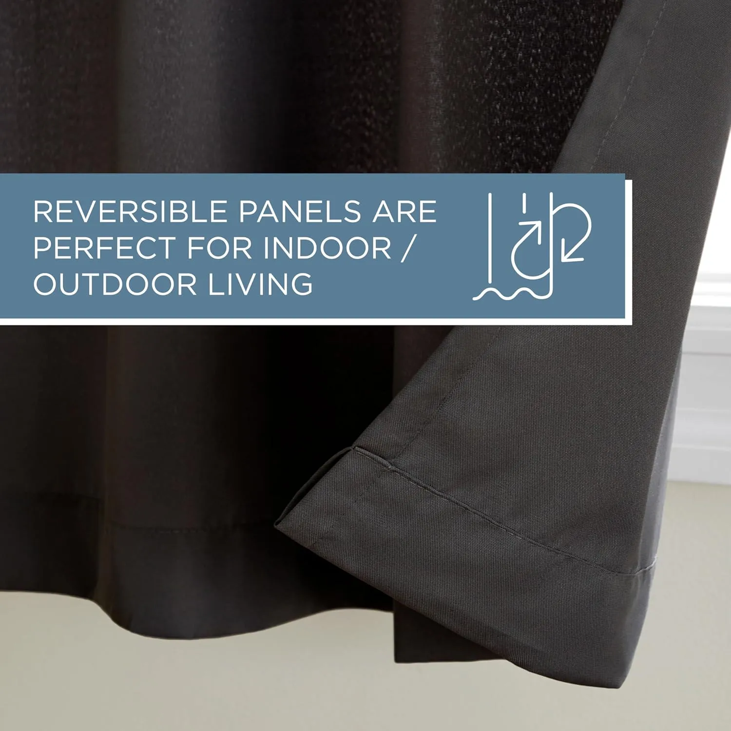 TOWN & COUNTRY BASICS Cabana Solid Heavyweight Indoor Outdoor Curtains, Light Filtering Opacity with Grommet Top, Water Repellent, 2-Pack Set, 54"x108", Black