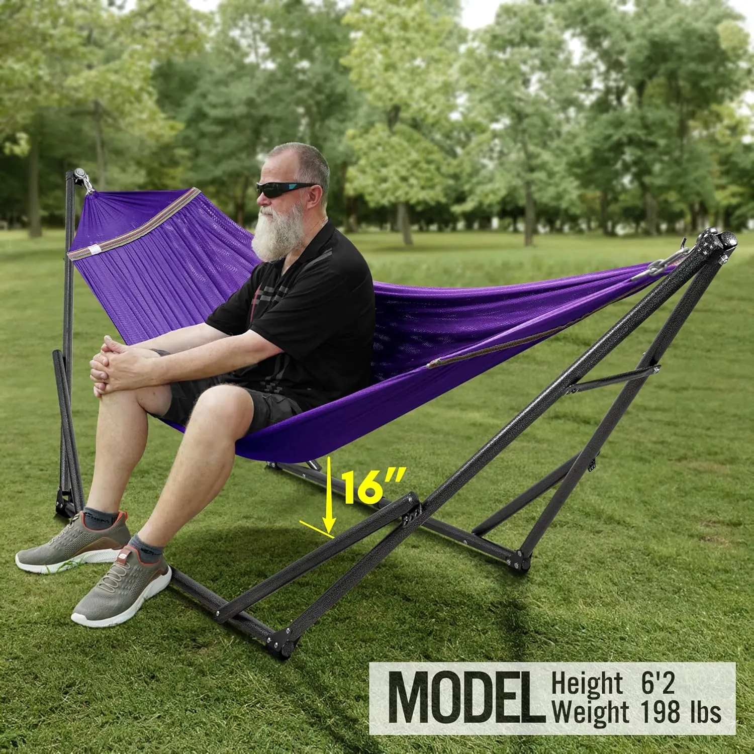 Tranquillo Double Hammock with Stand Included for 2 Persons/Foldable Hammock Stand 600 lbs Capacity Portable Case - Inhouse, Outdoor, Camping, Purple