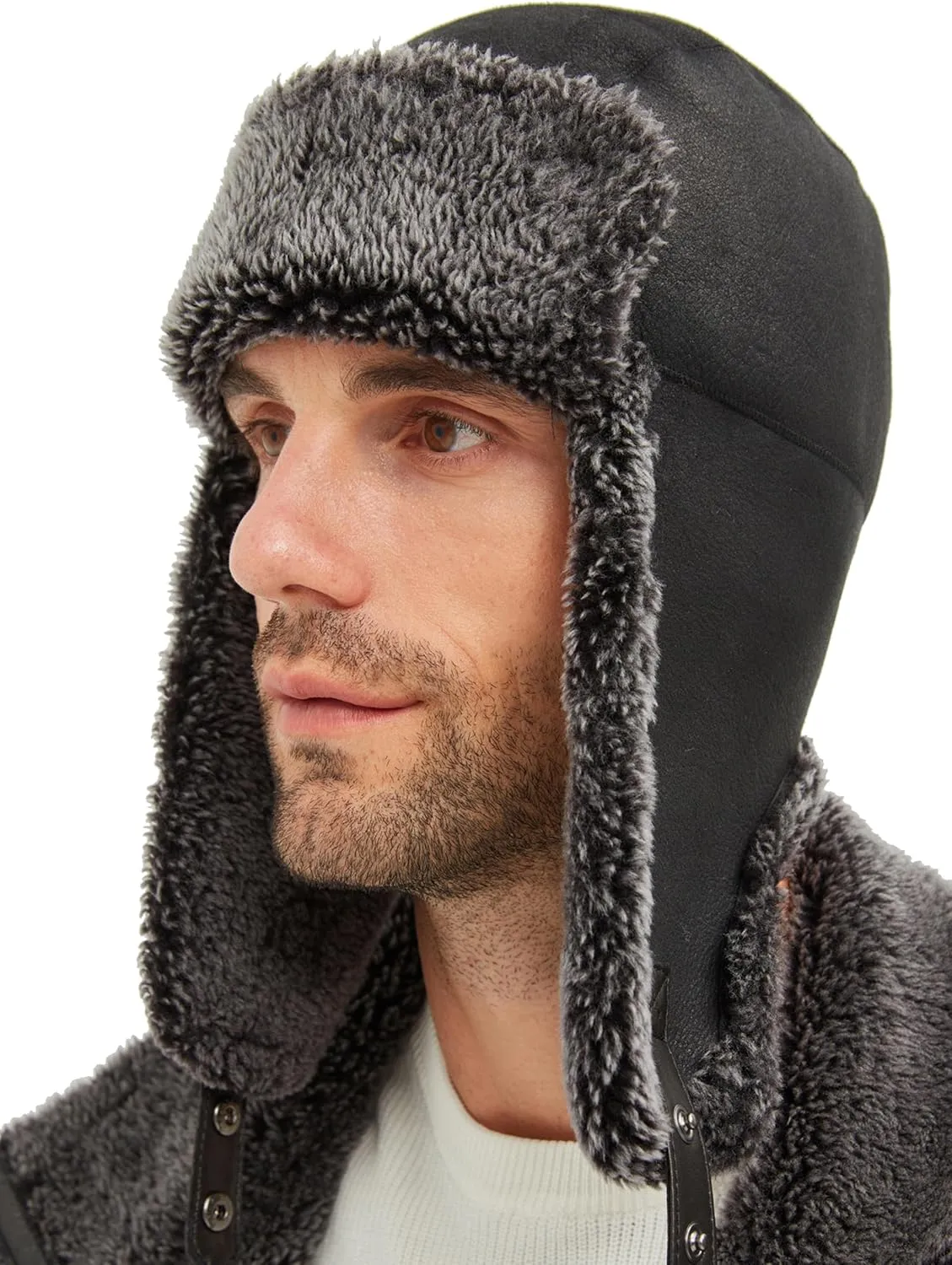 Trapper Hat with 100% Natural Genuine Fur - Winter Aviator Hat with Ear Flaps for Men and Women