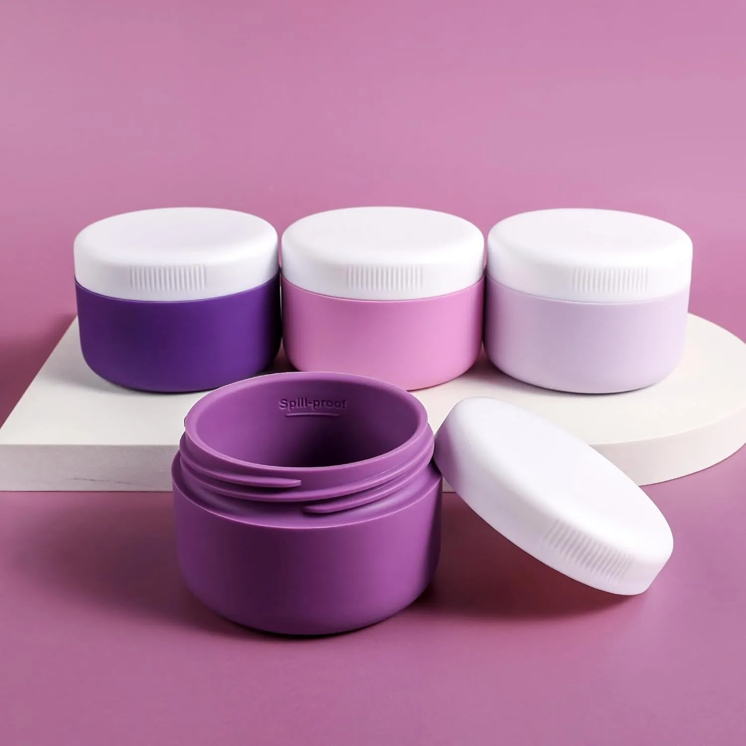 Travel Containers for Toiletries, Silicone Cream Jars BPA Free, TSA Approved 2oz Travel Size Containers, Leak-proof Travel Essentials with Lid for Cosmetic Face Hand Body Cream (4 Pack)