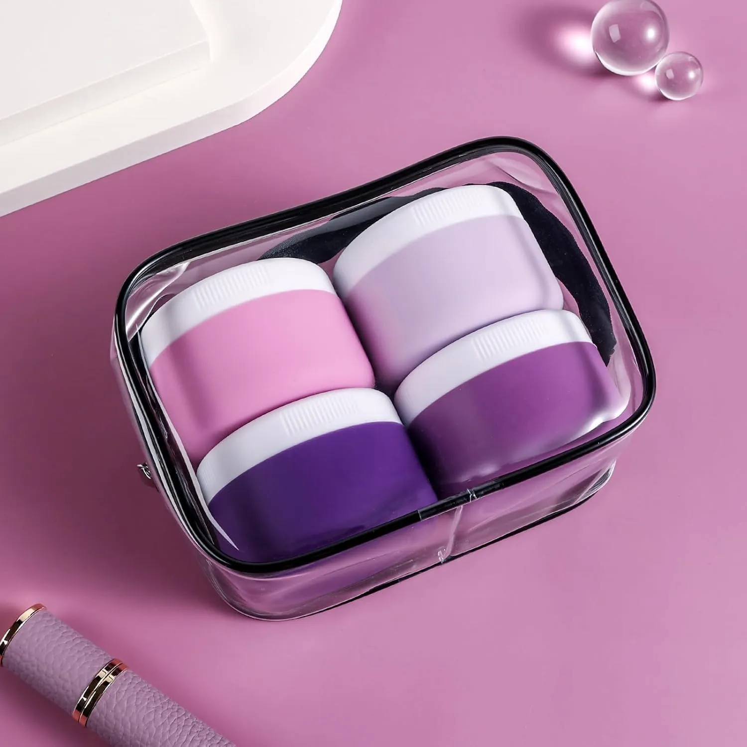 Travel Containers for Toiletries, Silicone Cream Jars BPA Free, TSA Approved 2oz Travel Size Containers, Leak-proof Travel Essentials with Lid for Cosmetic Face Hand Body Cream (4 Pack)