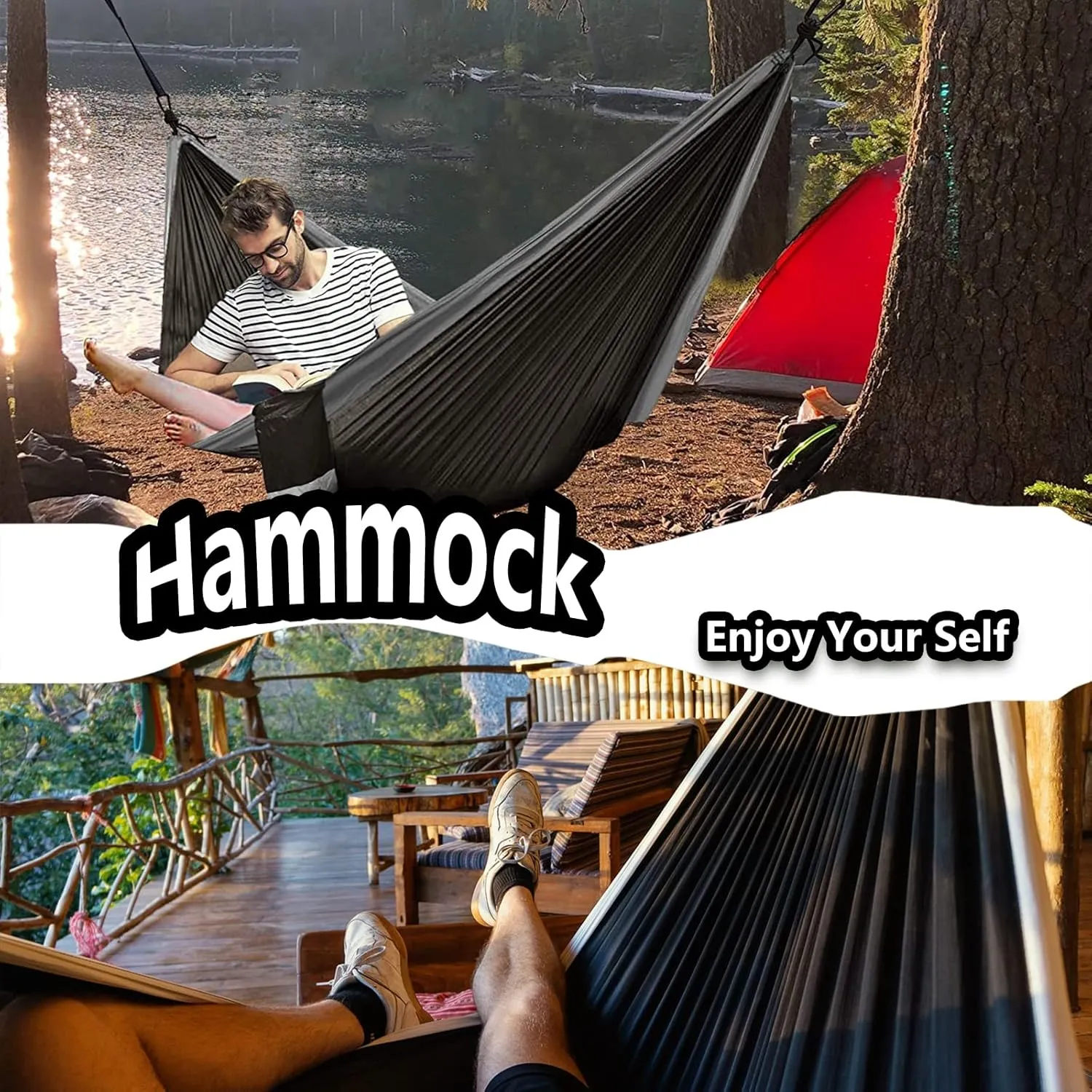 Travel Hammock, Lightweight Camping Hammock 200kg Load Capacity, Portable Outdoor Double Hammock for Camping, Backpacking, Survival, Outdoor Backyard Hiking,C