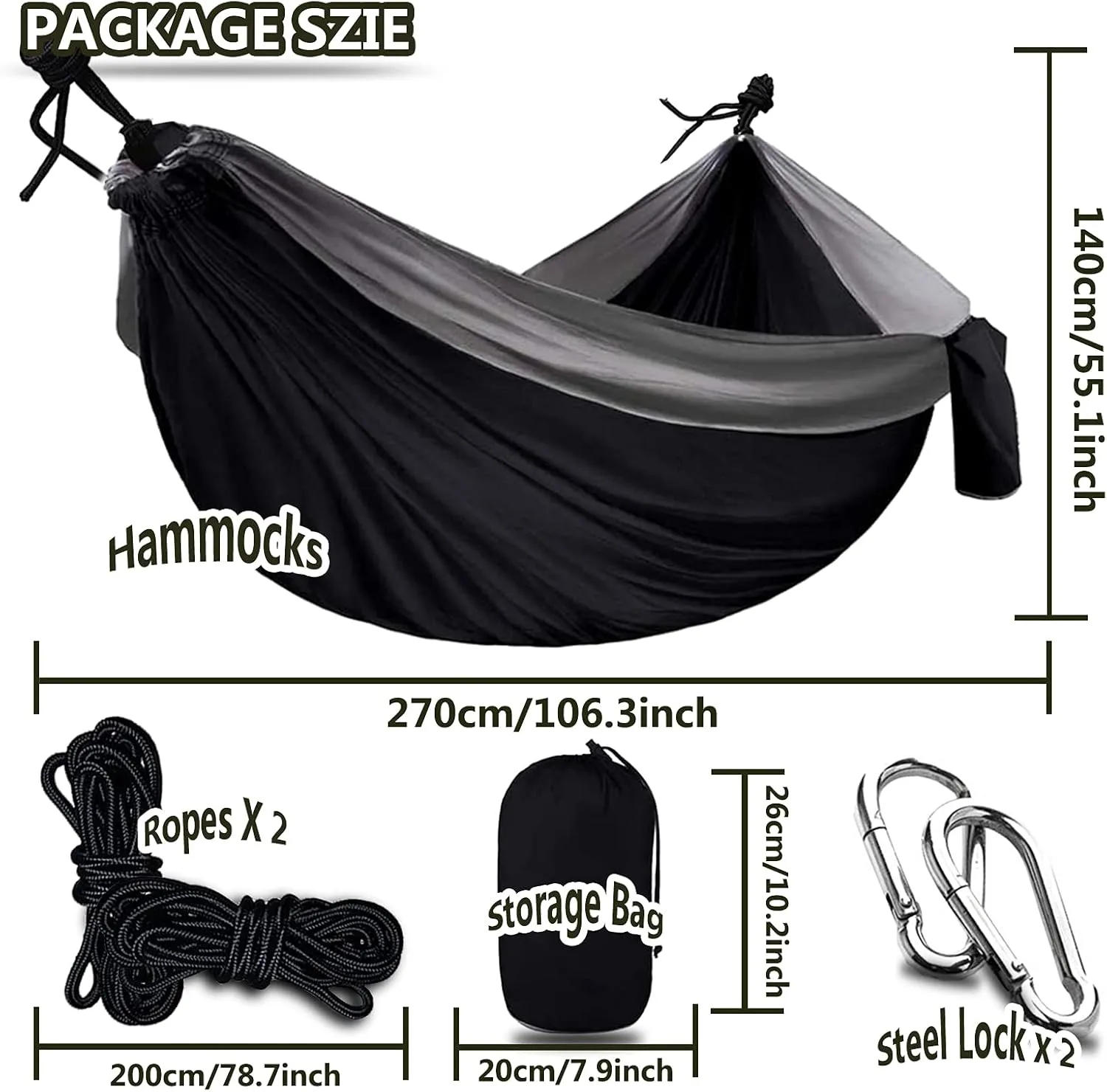Travel Hammock, Lightweight Camping Hammock 200kg Load Capacity, Portable Outdoor Double Hammock for Camping, Backpacking, Survival, Outdoor Backyard Hiking,E