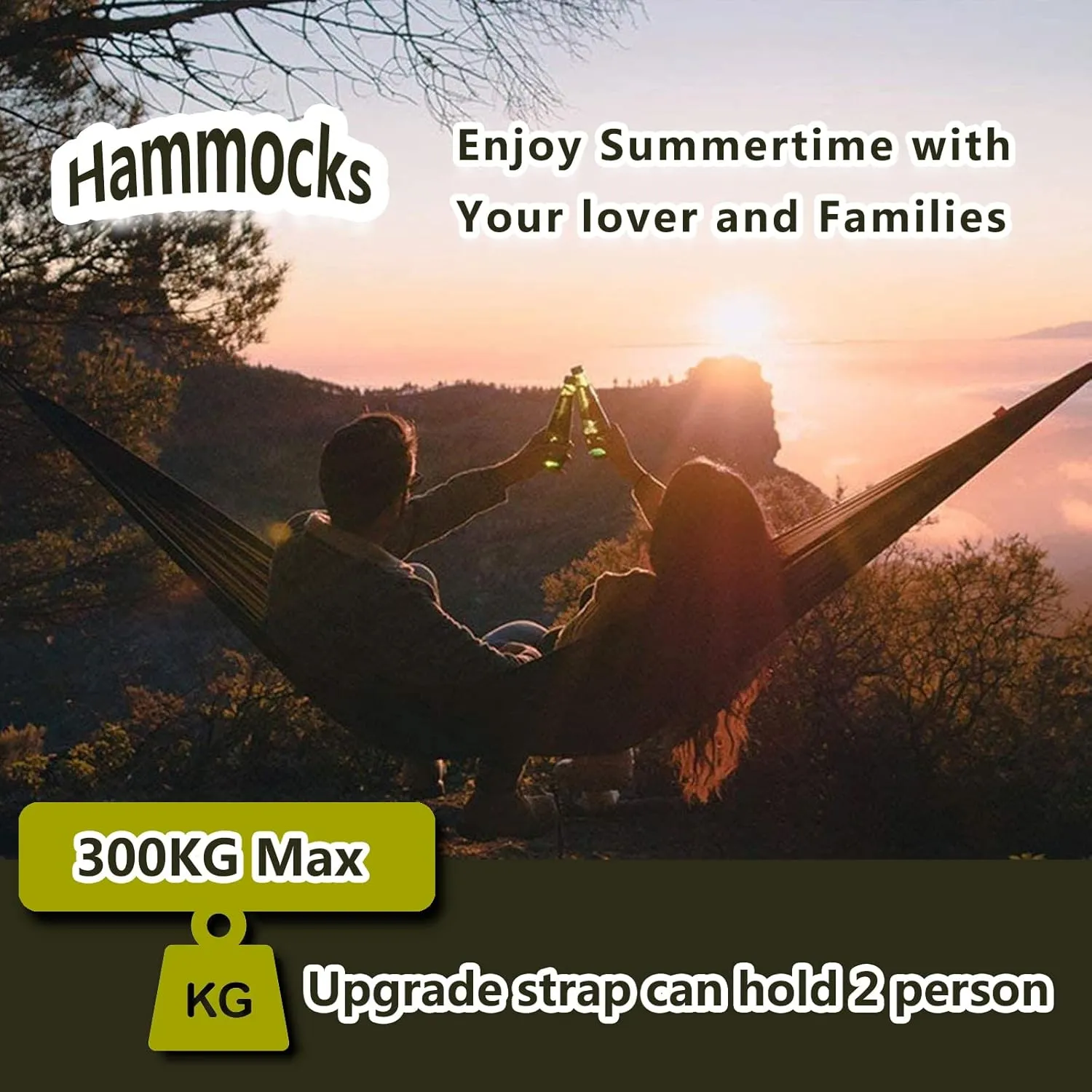 Travel Hammock, Lightweight Camping Hammock 200kg Load Capacity, Portable Outdoor Double Hammock for Camping, Backpacking, Survival, Outdoor Backyard Hiking,E