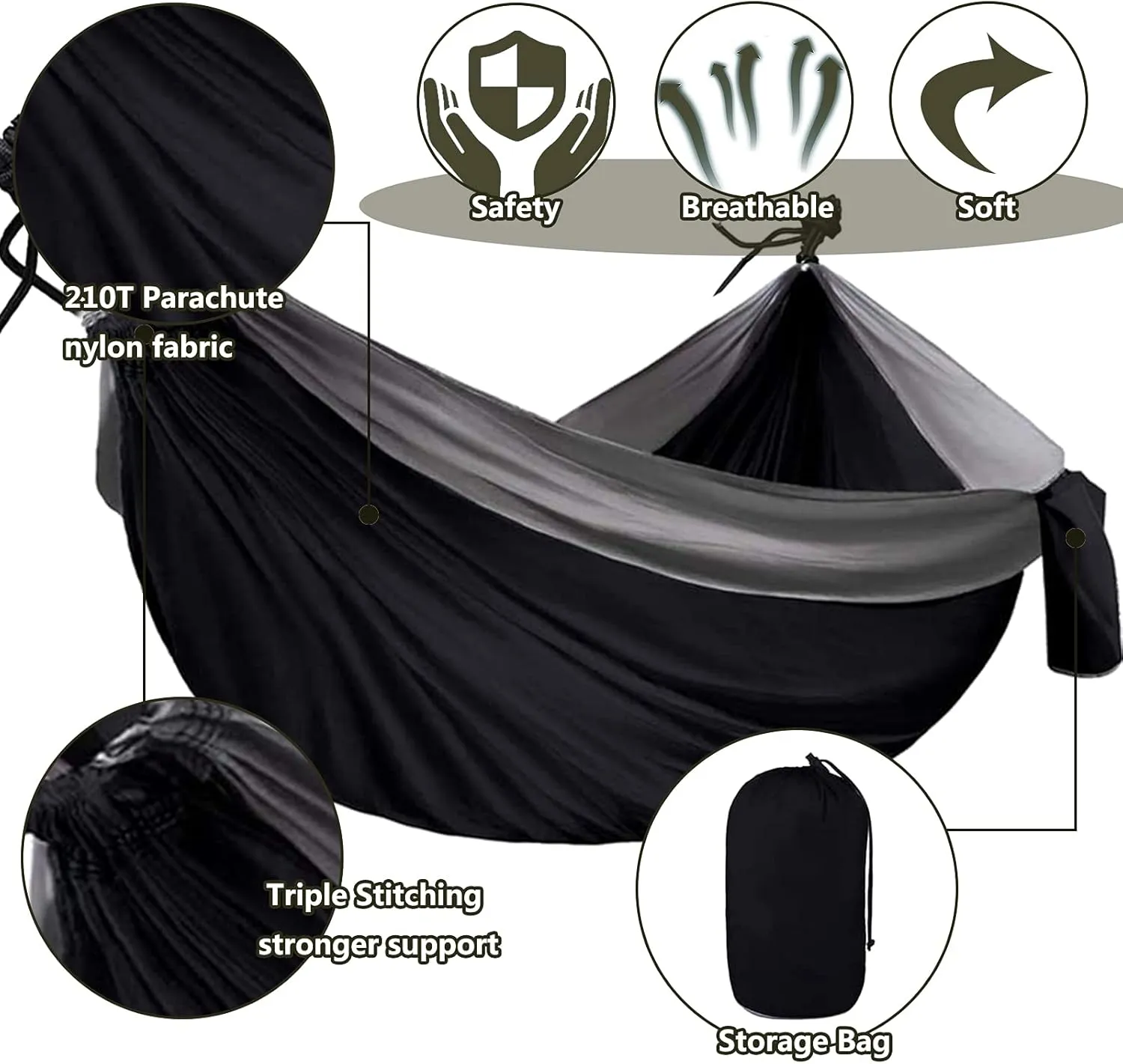Travel Hammock, Lightweight Camping Hammock 200kg Load Capacity, Portable Outdoor Double Hammock for Camping, Backpacking, Survival, Outdoor Backyard Hiking,E
