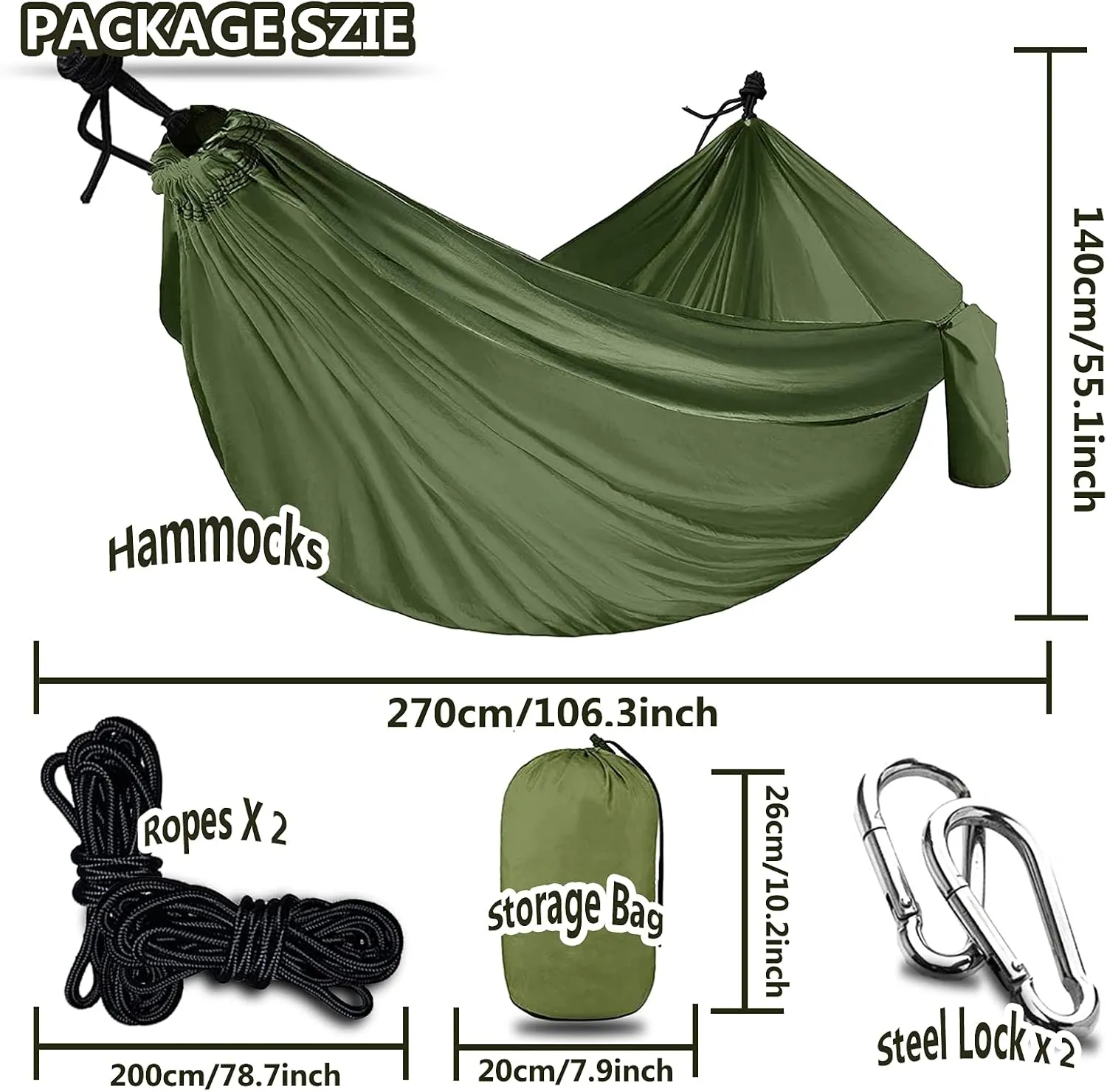 Travel Hammock, Outdoor Portable Hammock, Lightweight Camping Hammock 200kg Load Capacity for Camping, Backpacking, Survival, Outdoor Backyard Hiking,Black