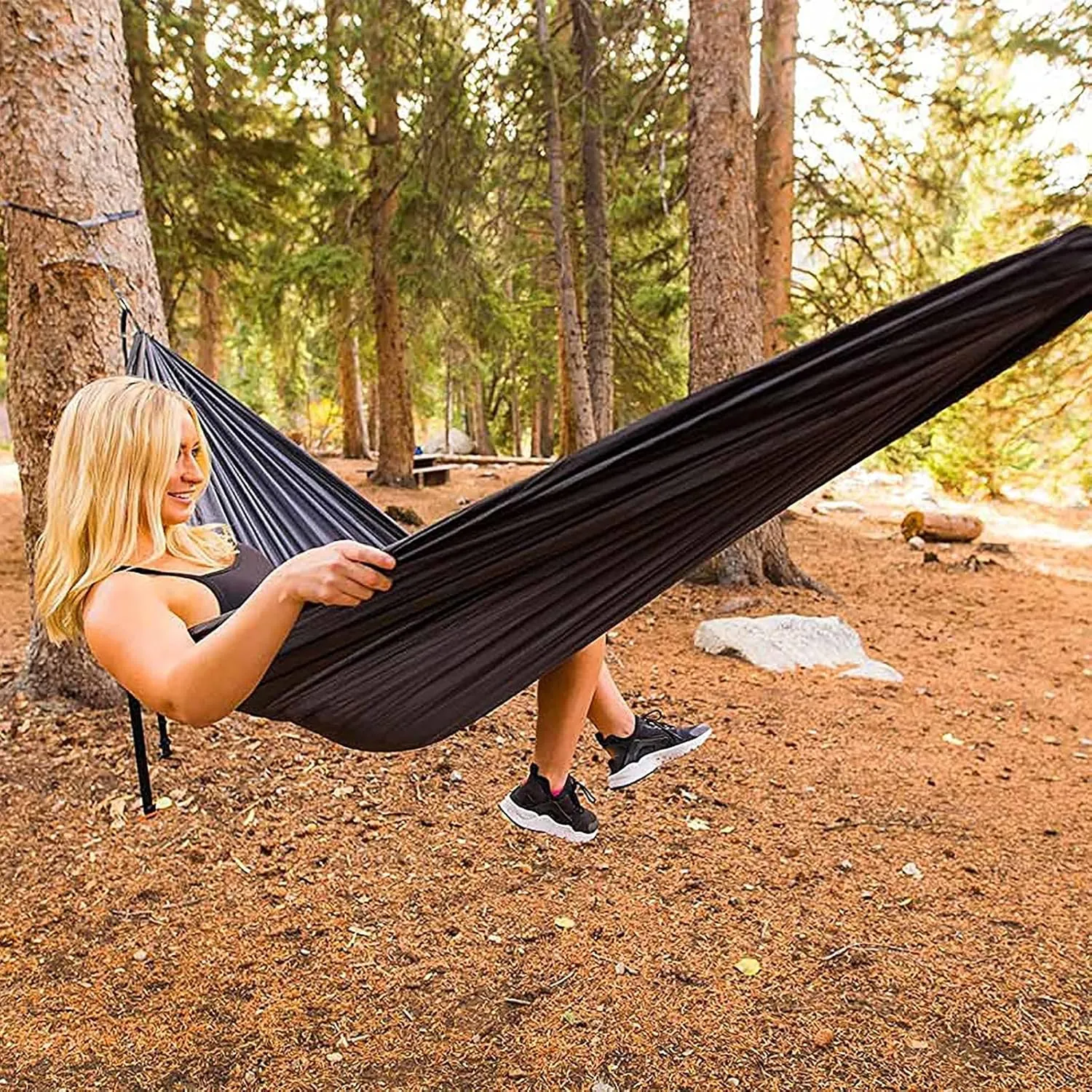 Travel Hammock, Outdoor Portable Hammock, Lightweight Camping Hammock 200kg Load Capacity for Camping, Backpacking, Survival, Outdoor Backyard Hiking,Black