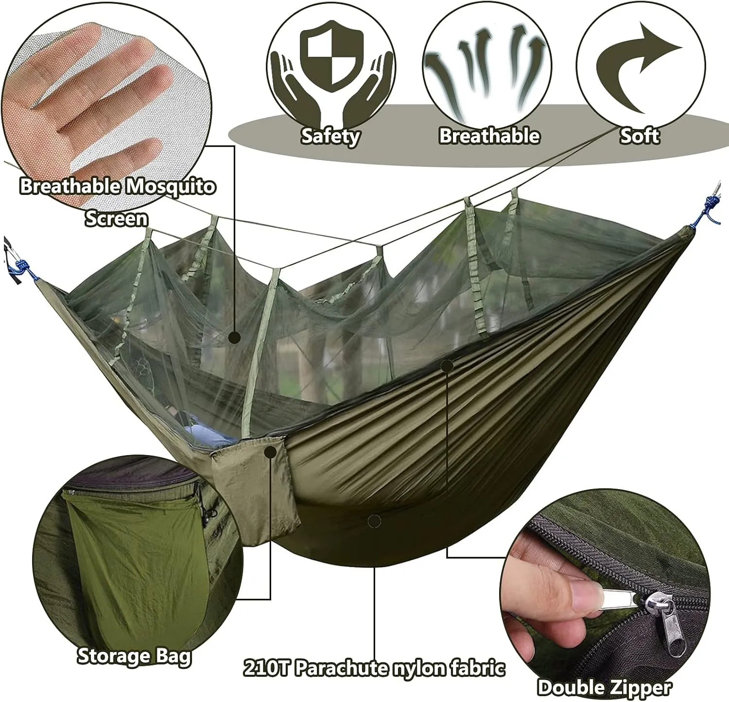 Travel Hammock with Mosquito Net, Lightweight Camping Hammock 200kg Load Capacity, Portable Outdoor Hammock for Camping, Backpacking, Survival, Outdoor Backyard Hiking,Comouflage